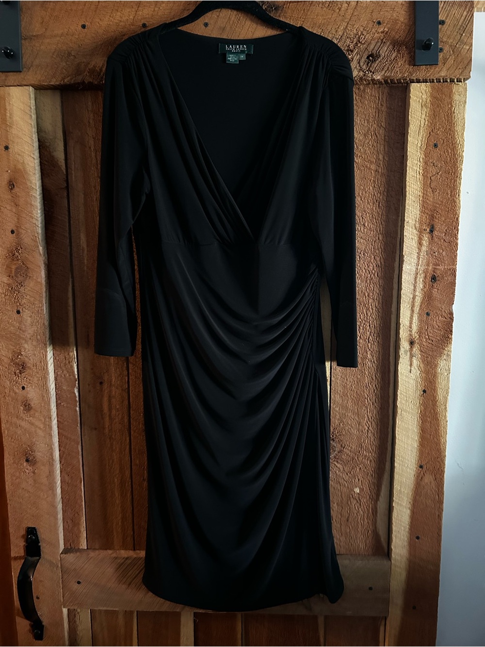 Lauren Ralph Lauren Black Long Sleeve Draped Wrap-Style Dress